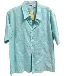 Bohio 100% Linen Guayabera Shirt Men's Size XXL Short Sleeve Button Up Hawaiian